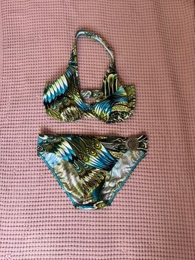 Vintage Peacock Printed Halter Bikini